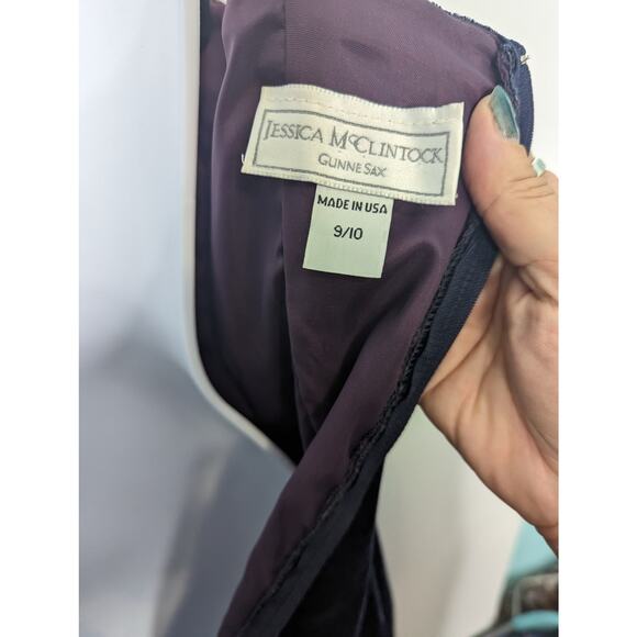 Vintage Jessica McClintok Gunne Sax Mini Dress Fit & Flare Blue Velvet Sequins - Picture 4 of 10